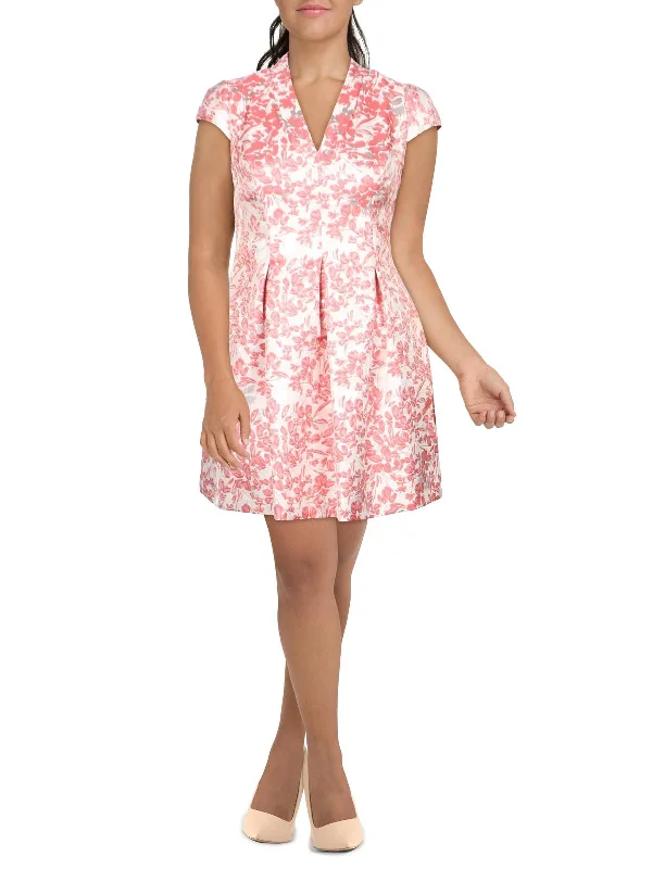 Value Deals Womens Metallic Jacquard Floral Print Fit & Flare Dress