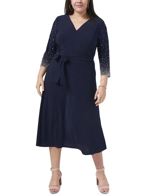 Epic Deals Plus Womens Jersey Embellished Fit & Flare Dress