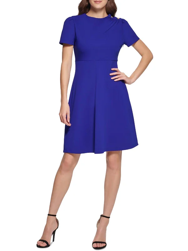 Bargain Prices Petites Womens Button Shoulder Short Sleeves Fit & Flare Dress