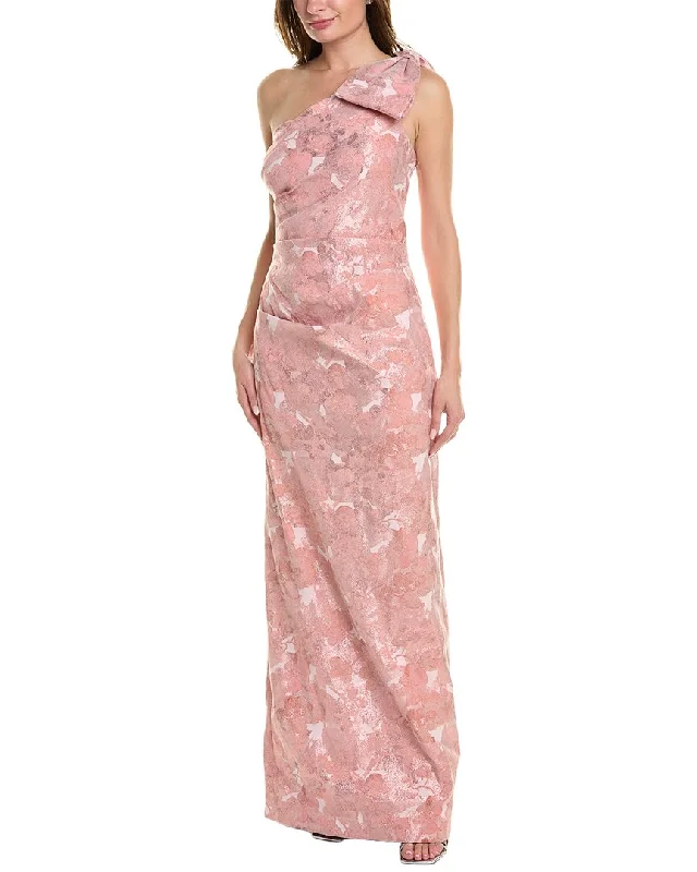 Stock Clearance Teri Jon by Rickie Freeman One-Shoulder Jacquard Gown
