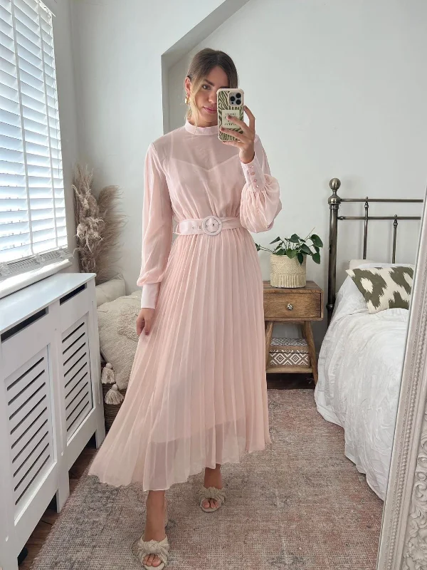 Today’s Deal Angelina High Neck Pleated Dress / Blush