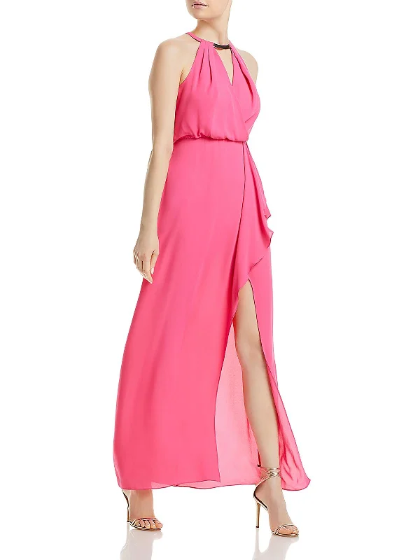 Weekend Deal Womens Halter Cascade Ruffle Evening Dress