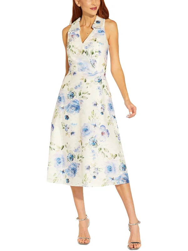 Early Access Womens V-Neck Midi Fit & Flare Dress