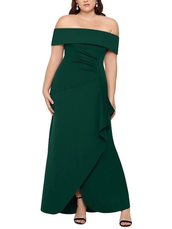 Limited Edition Plus Womens Off-The-Shoulder Ruched Evening Dress