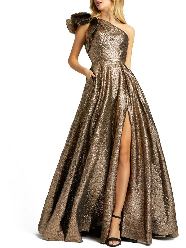 Super Sale Womens Metallic One Shoulder Evening Dress