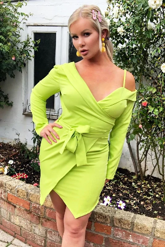 Early Access Lime Off The Shoulder Bodycon Blazer Dress - Halia