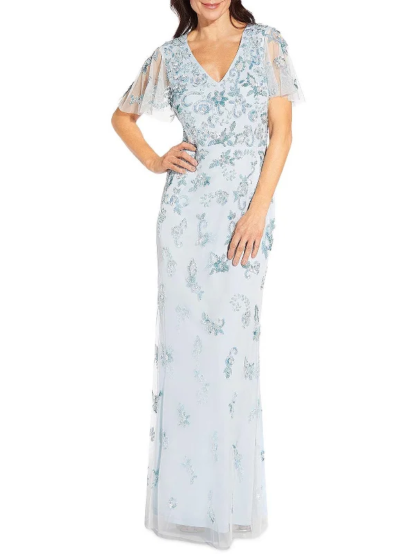 Crazy Savings Womens Sheer Sequined V-Neck Evening Dress