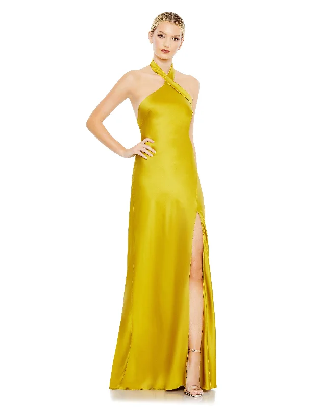Early Bird Discount Asymmetrical Crisscross Halter Gown