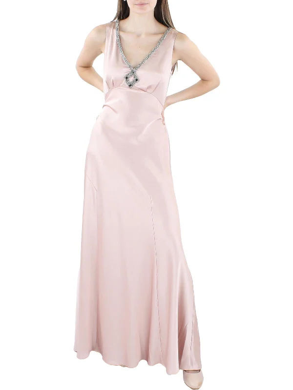 Deal Dash Womens Beaded neckline V-neck Evening Dress
