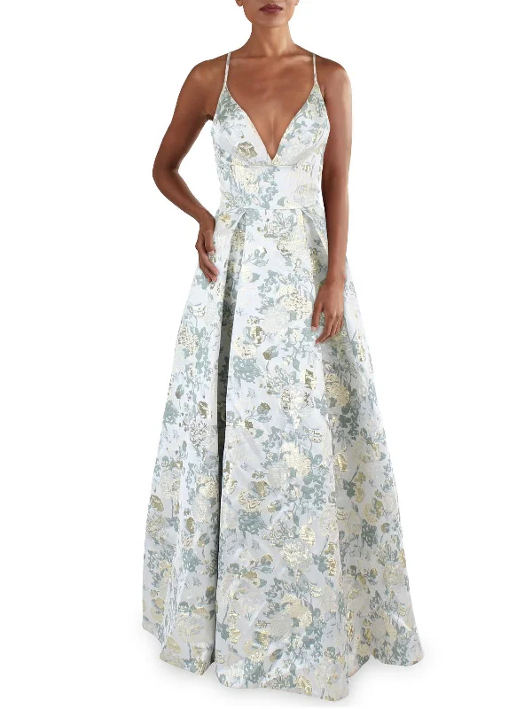 Bargain Bin Juniors Womens Jacquard Metallic Evening Dress