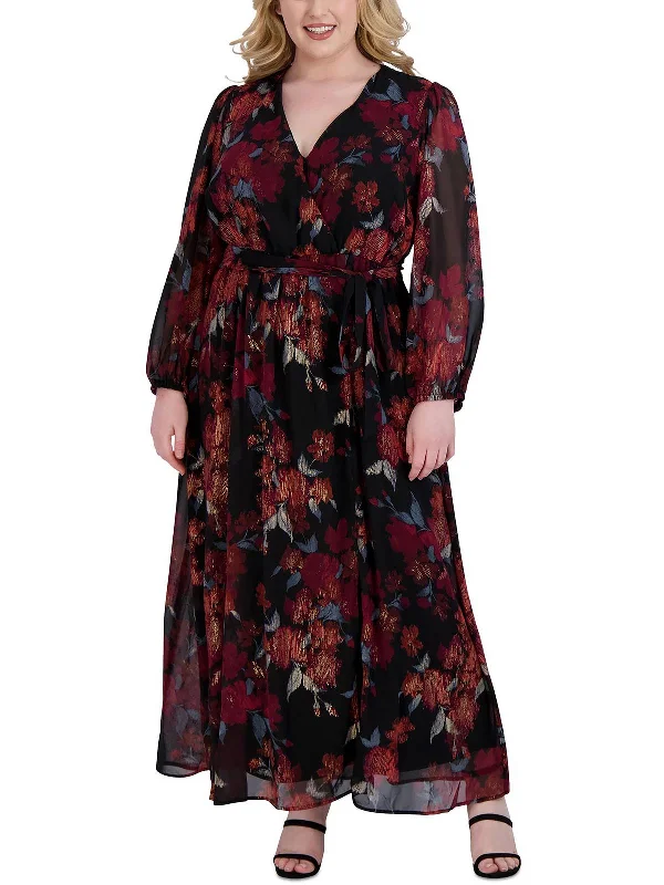 Limited Edition Plus Womens Chiffon Printed Maxi Dress
