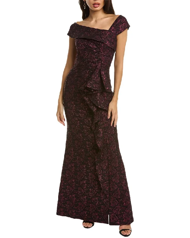 Steals and Deals Teri Jon by Rickie Freeman Off-The-Shoulder Jacquard Gown