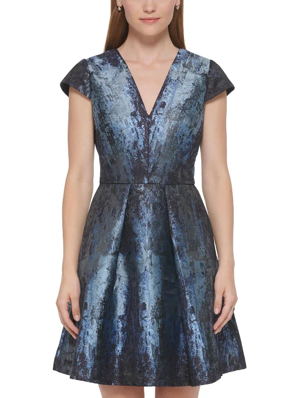 Price Drop Womens Metallic Snake Print Fit & Flare Dress