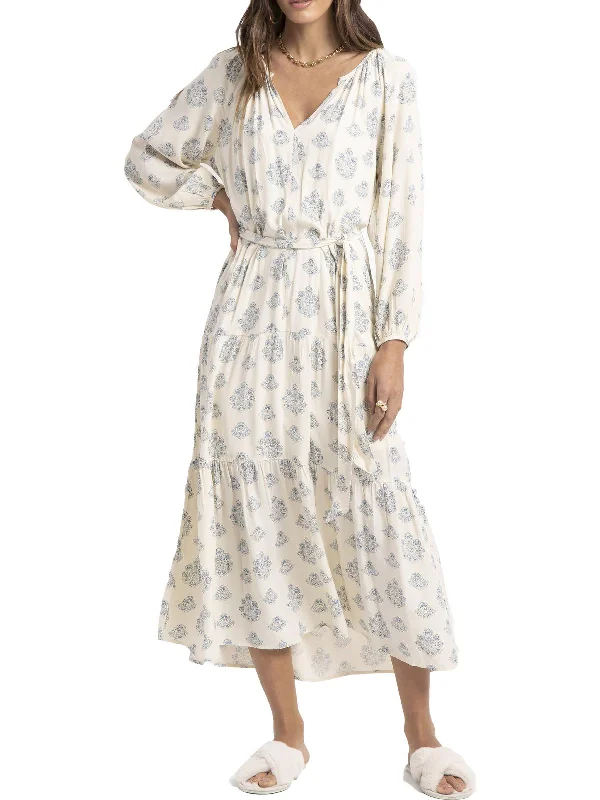Instant Savings Womens Floral Bishop Sleeve Maxi Dress