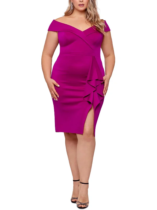 Final Markdown Plus Womens Satin Mini Sheath Dress