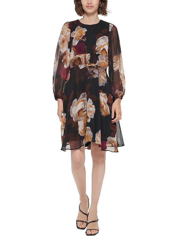 Can't Miss Petites Womens Floral Knee Shift Dress