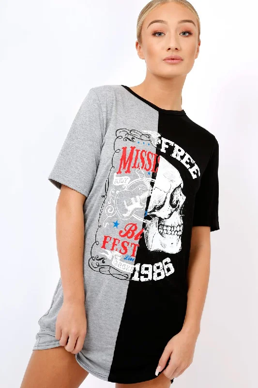 Markdowns Black & Grey Skull T-shirt Dress - Christa