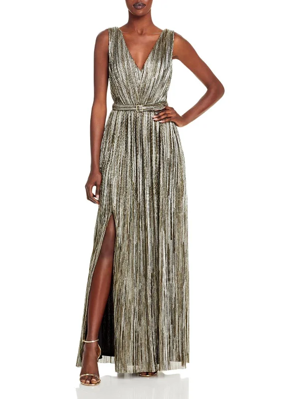 Season Finale Sale Womens Metallic Sleeveless Evening Dress