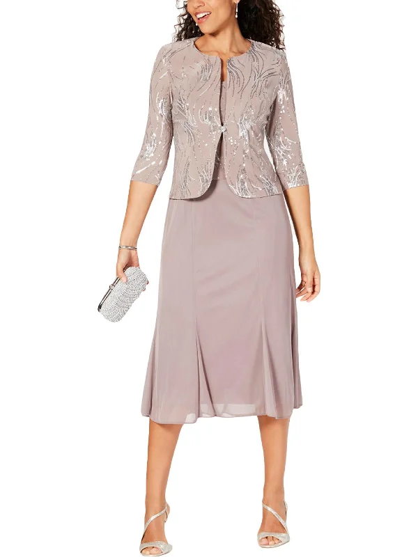 Don't Miss Petites Womens Sequined 2PC Dress With Jacket