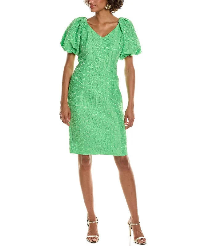 Huge Discounts Teri Jon by Rickie Freeman Solid Jacquard Puff Sleeve Sheath Dress