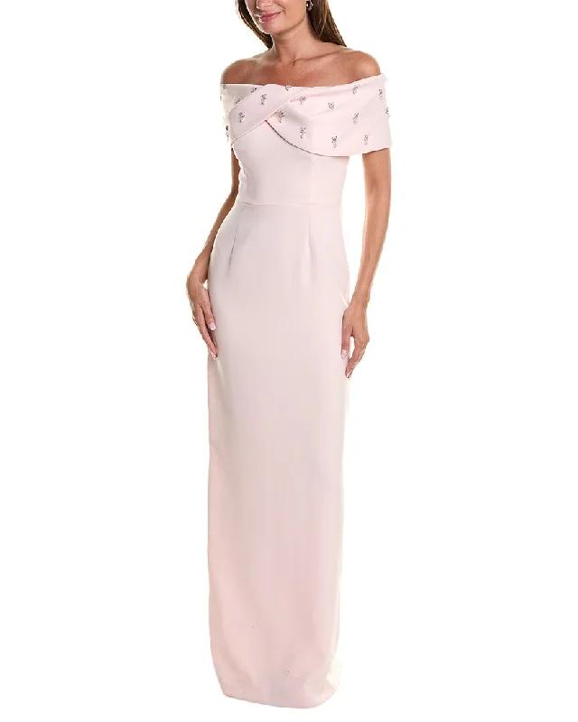 Limited Stock Teri Jon by Rickie Freeman Off-The-Shoulder Column Gown