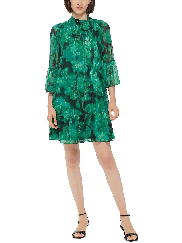Take Advantage Womens Chiffon Metallic Shift Dress