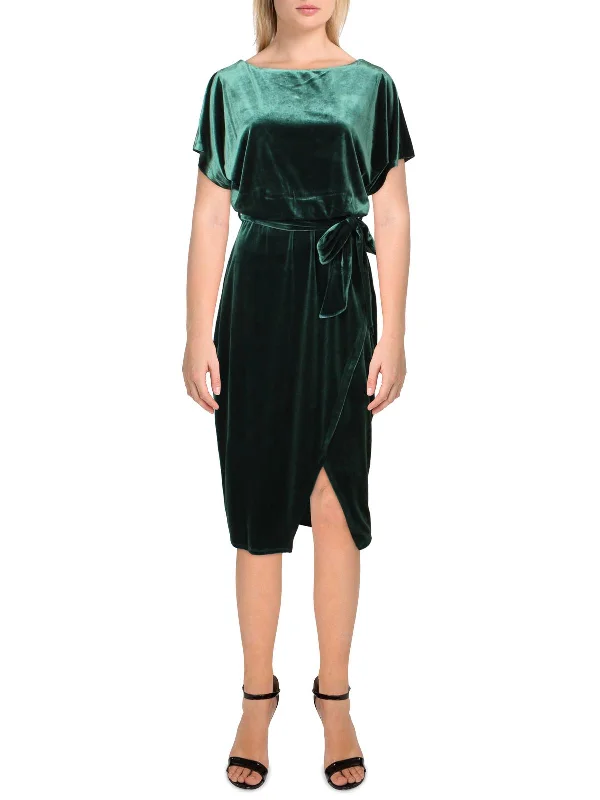 Flash Sale Womens Velvet Boatneck Midi Dress