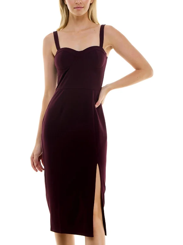Members Only Juniors Womens Crepe Side-Slit Bodycon Dress
