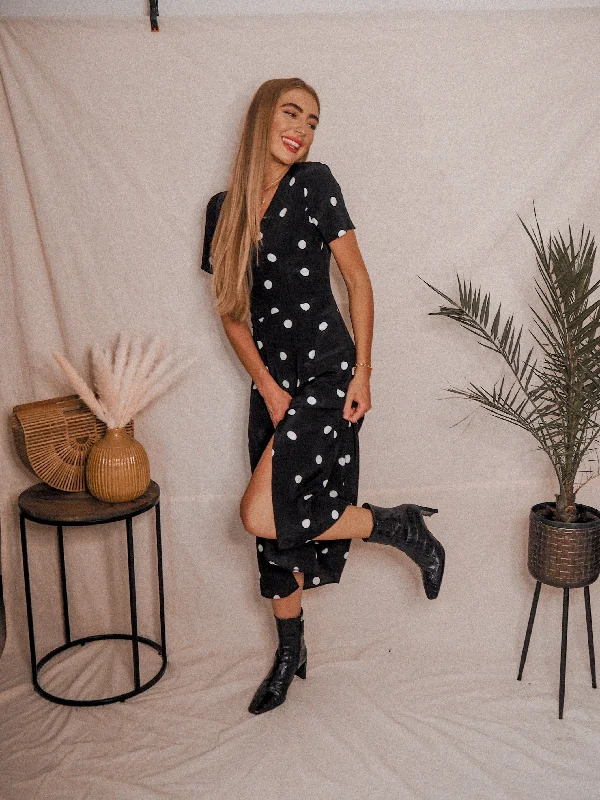 Price Drop Winnie V Neck Midi Dress /  Mono Spot