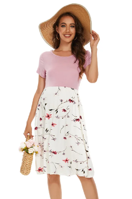Inventory Reduction Smallshow Short Sleeve Floral Maternity Dress