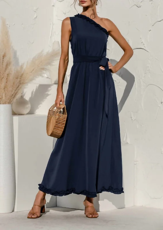 Clearance Items Date Night One Shoulder Maxi Dress In Navy