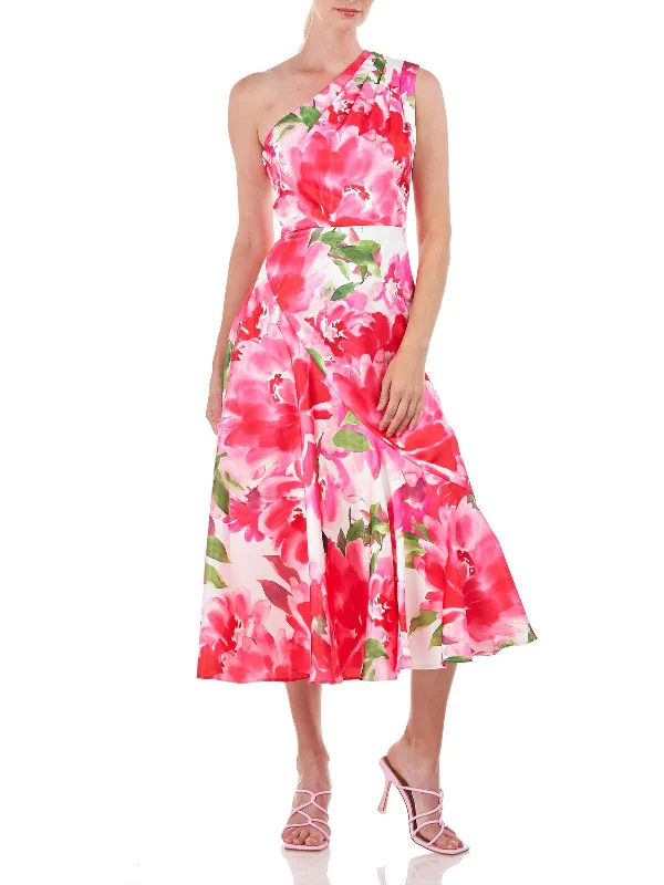 Midnight Sale Womens Floral One Shoulder Cocktail and Party Dress