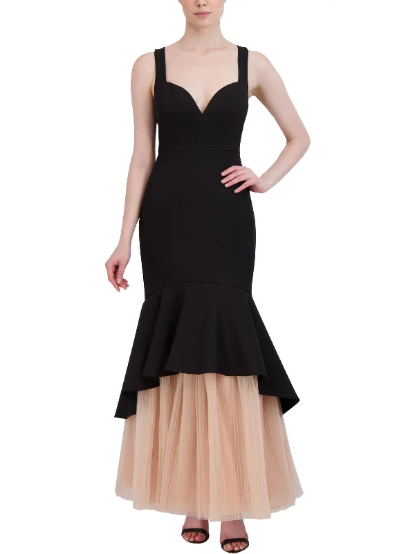 Big Savings Womens Mixed Media Long Evening Dress