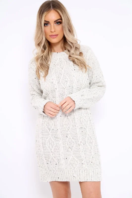 Early Bird Discount Beige With Flecks Cable Knit Jumper - Ameria