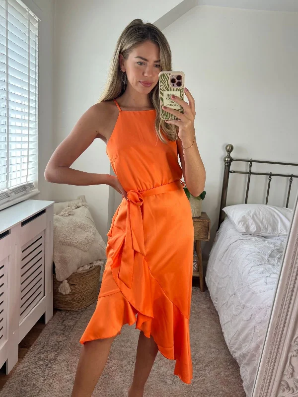 Price Rollback Ariana Halter Frill Dress / Tangerine