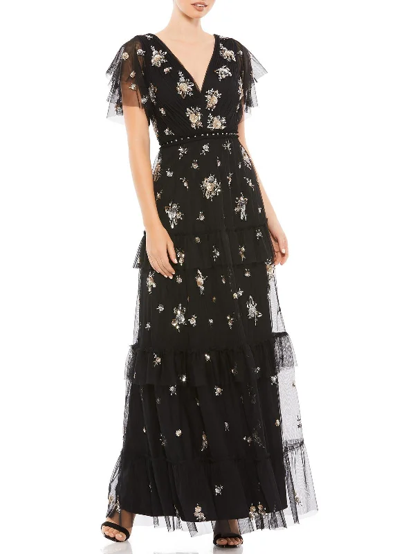 Steals and Deals Womens Sequined Long Evening Dress