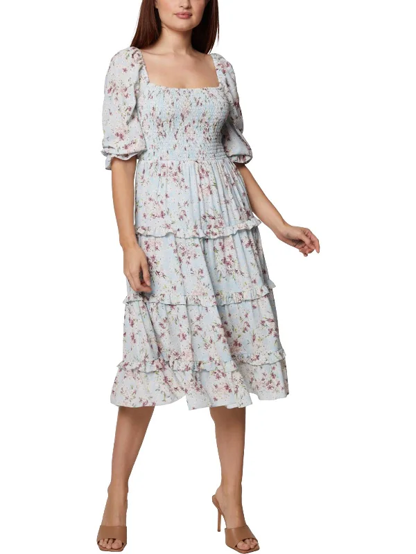 Stock Clearance Womens Floral Ruched Midi Dress