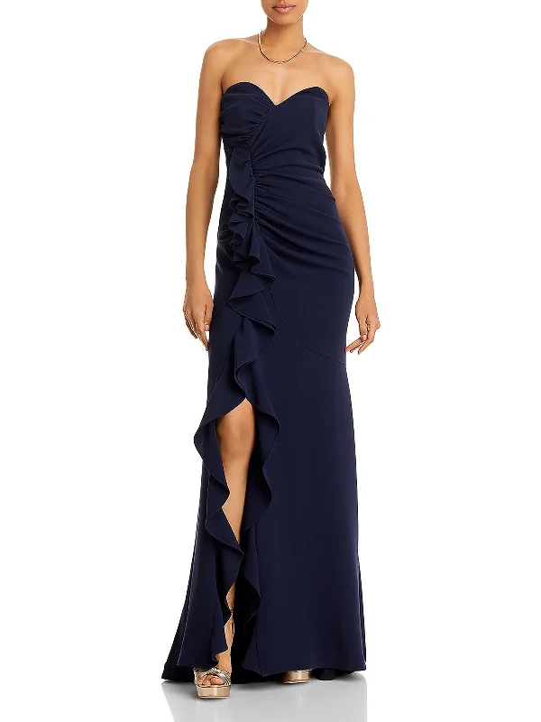 Exclusive Deal Hyde Womens Ruched Cascade Ruffle Evening Dress