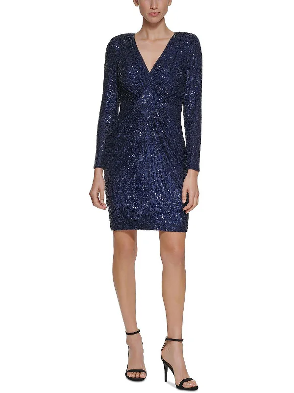 Clearance Items Petites Womens Sequined V-Neck Cocktail and Party Dress