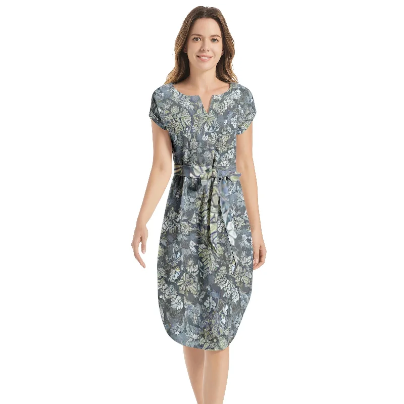 Value Deals Notched Neck Belted Dress