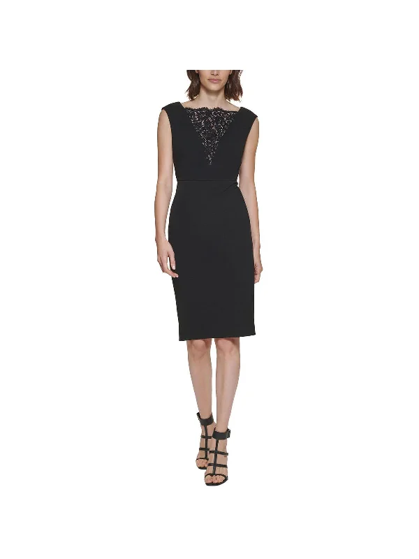 Special Savings Petites Womens Knit Lace Inset Cocktail and Party Dress