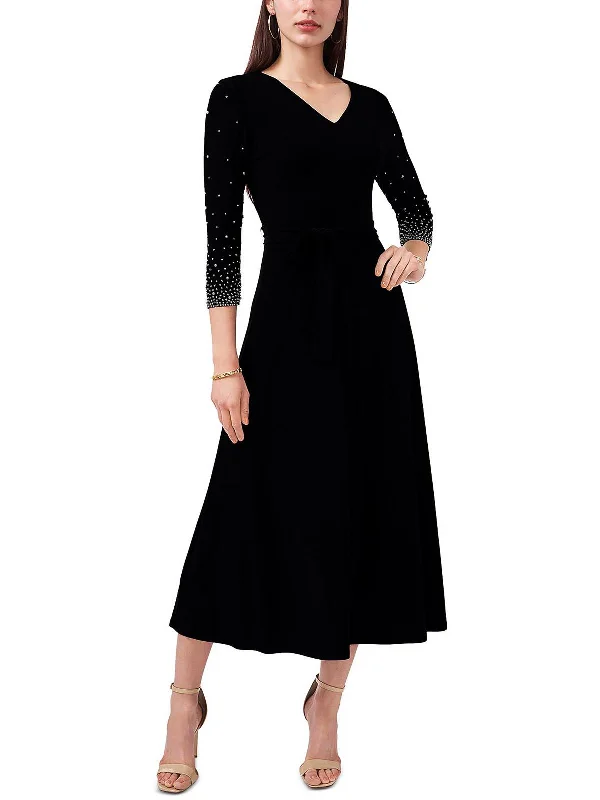 Don't Wait Petites Womens Beaded Mid Calf Midi Dress