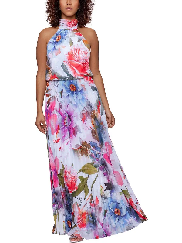 New Markdowns Petites Womens Pleated Halter Maxi Dress