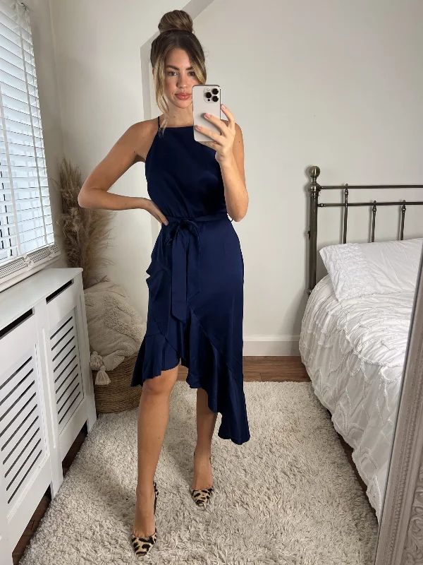 Lowest Price Ariana Halter Frill Dress / Navy