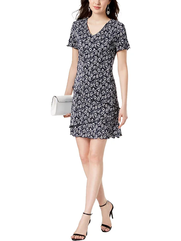 Special Savings Petites Womens V-Neck Knee Shift Dress