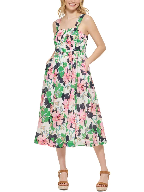 Price Rollback Isla Womens Woven Smocked Midi Dress