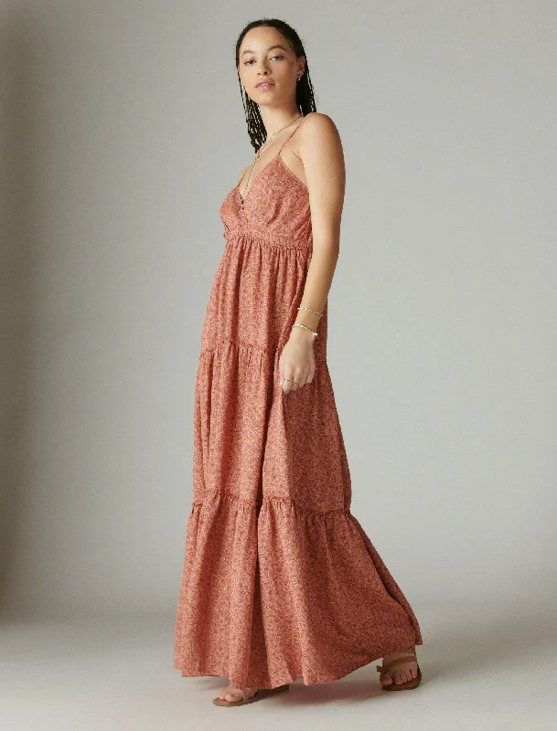 Savings Event Lucky Brand Women's Paisley Tiered Maxi Dress