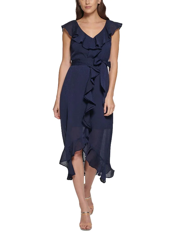 Instant Discount Womens Chiffon Ruffled Midi Dress