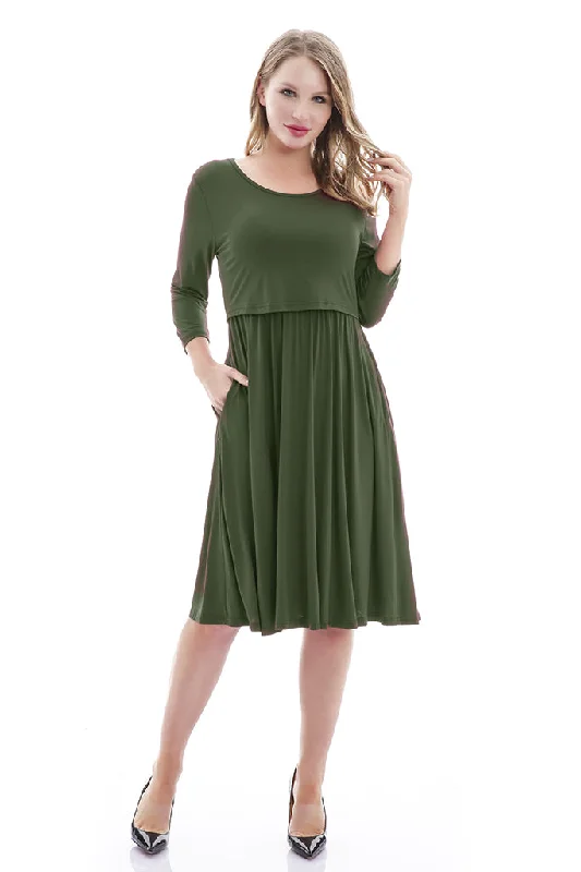 Early Access Smallshow 3/4 Sleeve Casual Maternity Nursing Dress