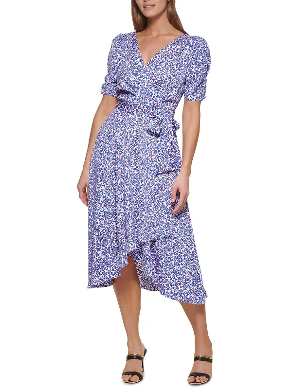 Discount Mania Womens Midi Floral Wrap Dress